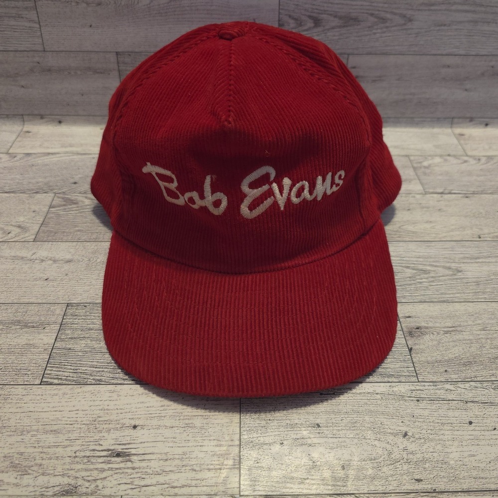 Vintage Bob Evans Corduroy Hat Snapback Cap Mens Trucker Hat Red‎